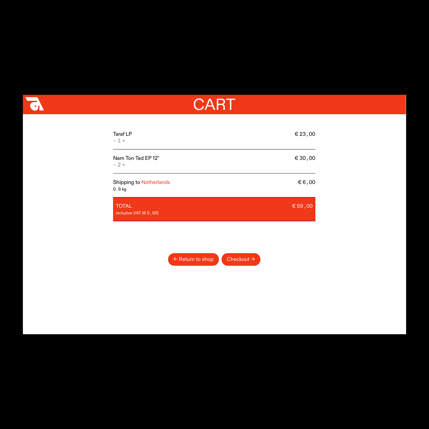 cart page with checkout button