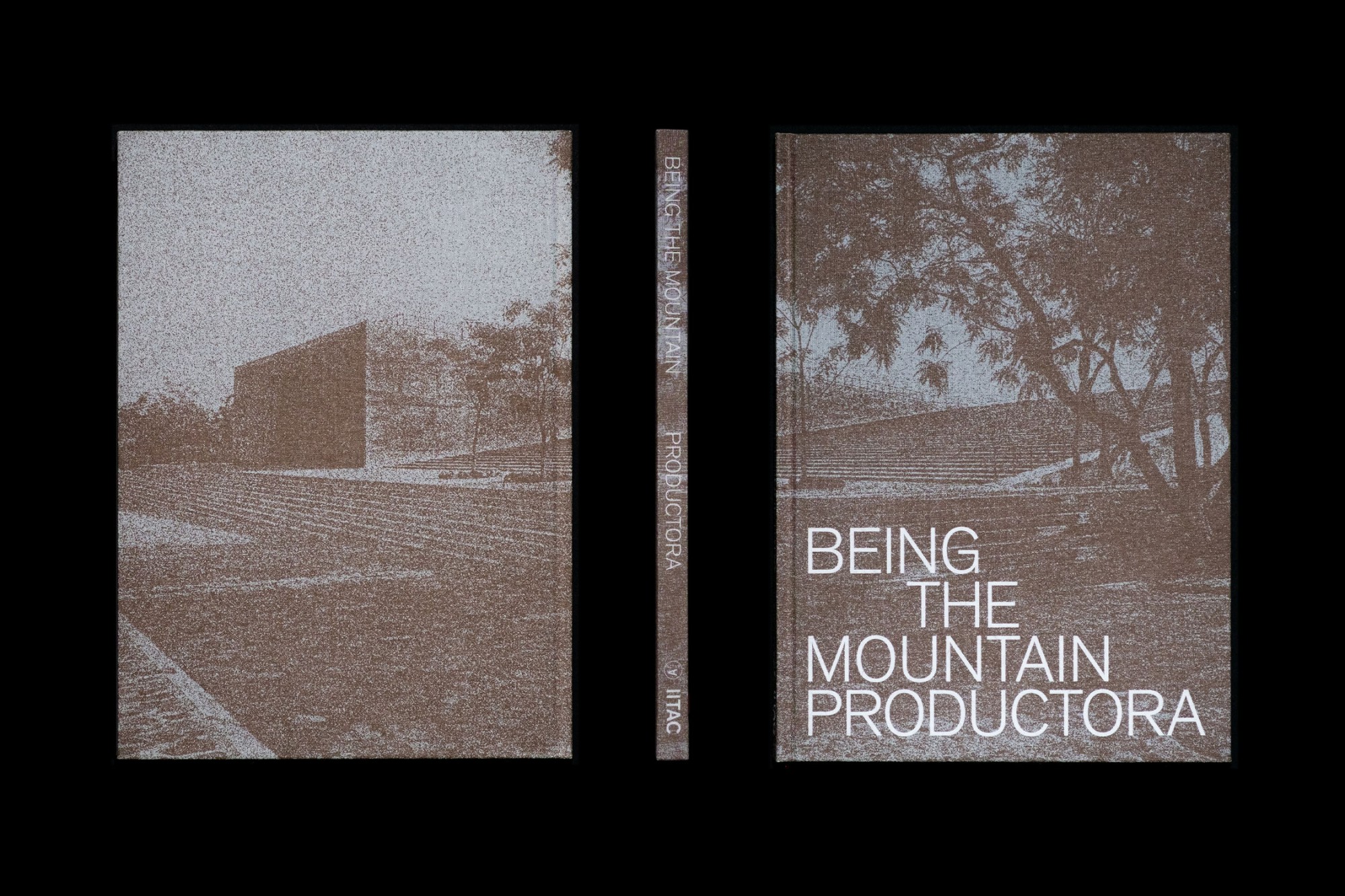 back, spine and front cover of the book 'Being the Mountain' by Productora