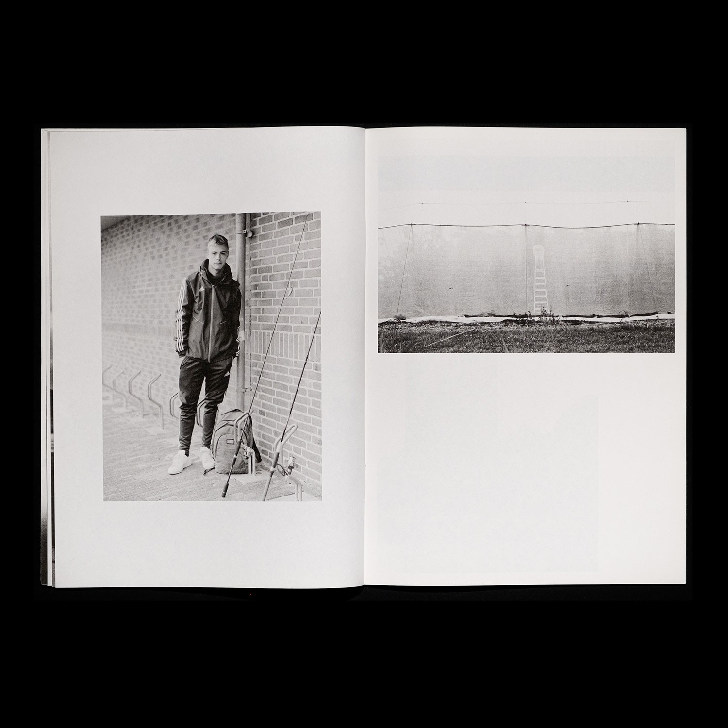 spread with a portrait of a fisherman and photo of a fence