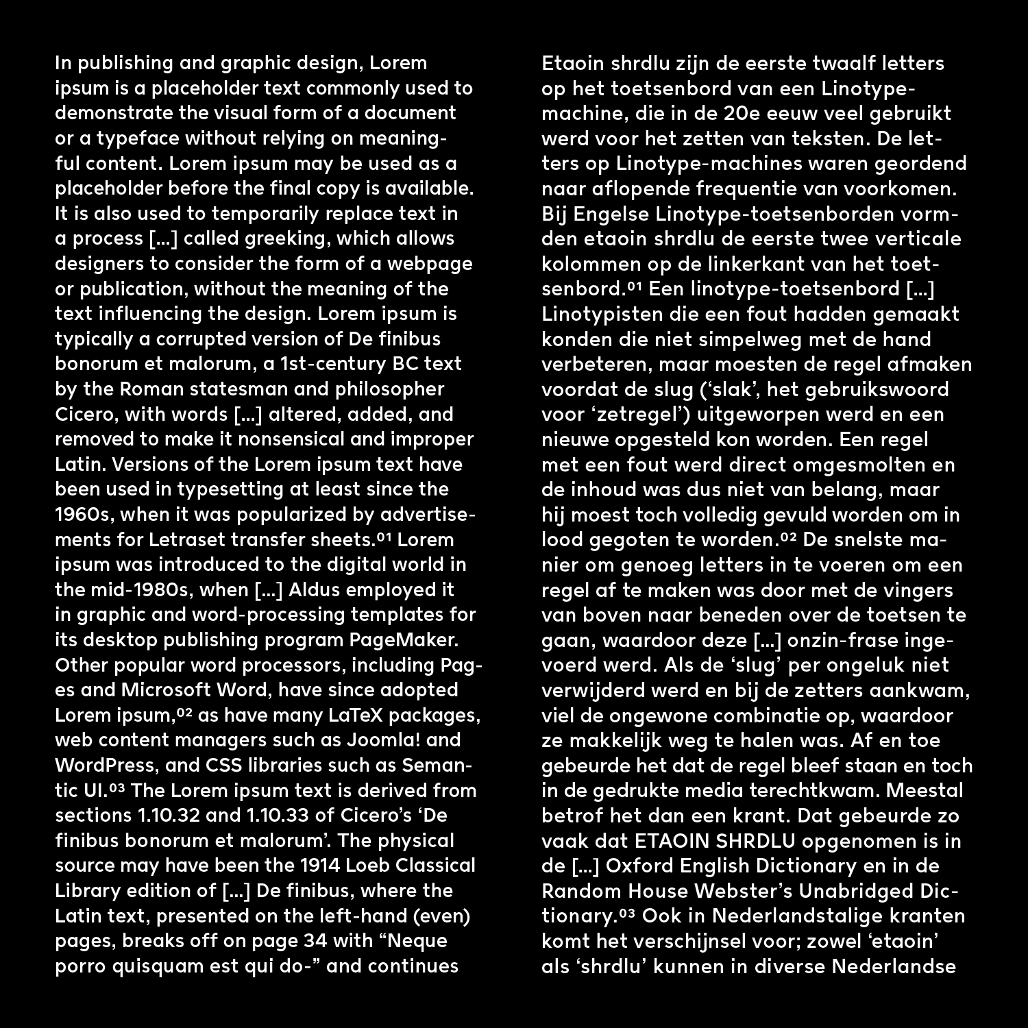 two column sample text in English and Dutch